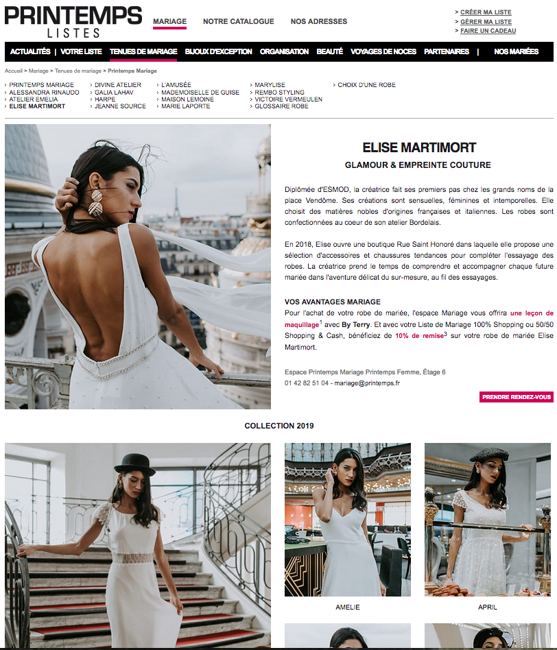 Robe de mariée collection 2019 – Capsule Printemps x Elise Martimort
