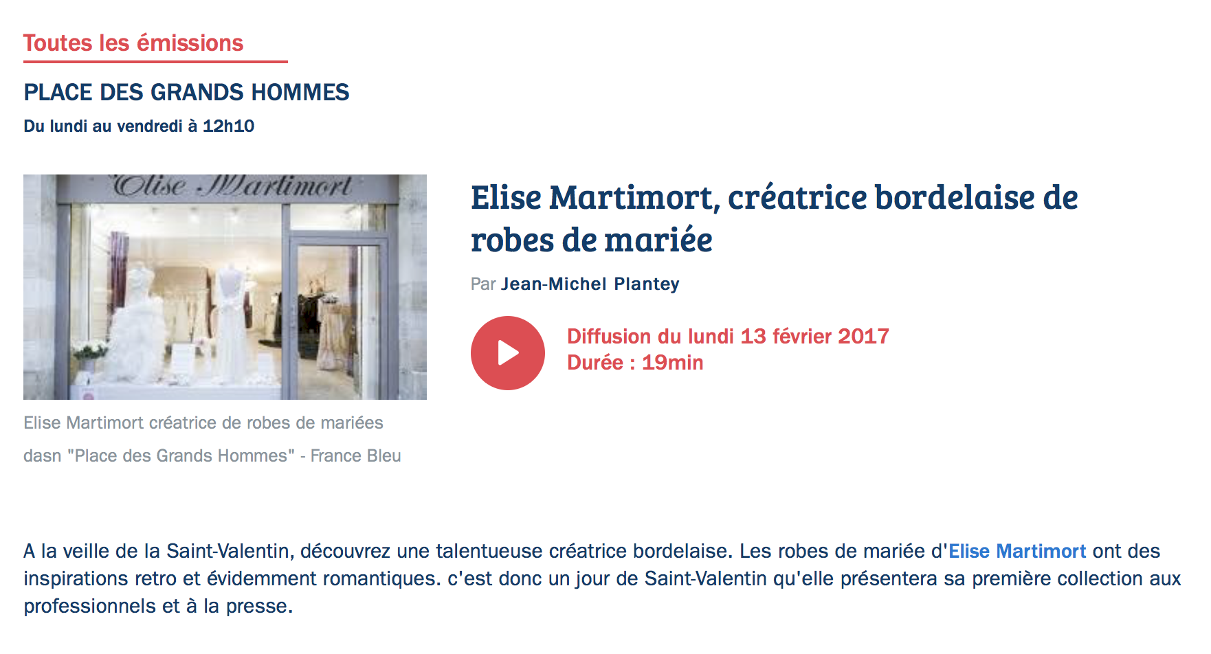 Podcast France Bleu Gironde – Élise Martimort